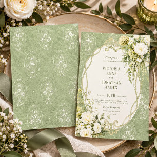 Convite Casamento Verde Sage Vintage Elegante Grandmilleni