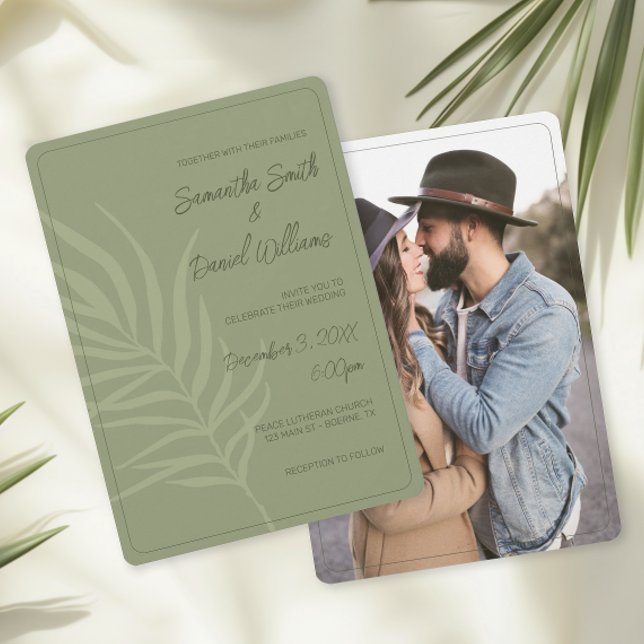 Convite Casamento Verde Salvia (Boho Sage Green Wedding Invitations)