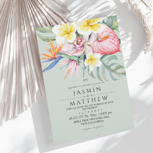 Convite Casamento Verde Sálvia Botânico Floral Tropical