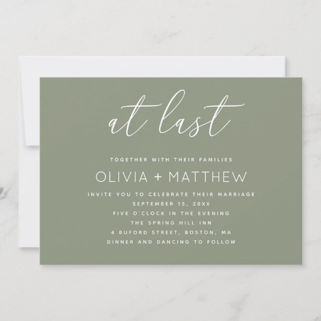 Convite Casamento Verde Salvia + Código QR | Roteiro Minim (Frente)