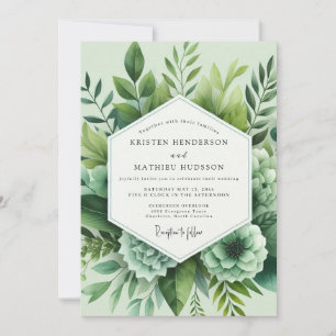 Convite Casamento Verde Sálvia com Vegetação Luxuriante