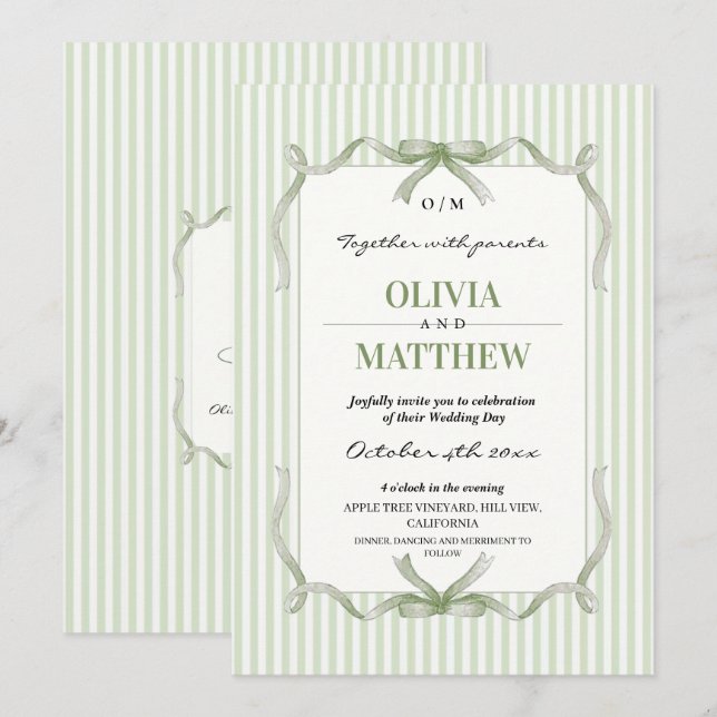 Convite Casamento Verde Sálvia Elegante (Frente/Verso)