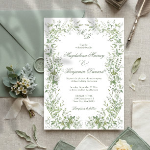 Convite Casamento Verde Salvia Elegante e Delicado