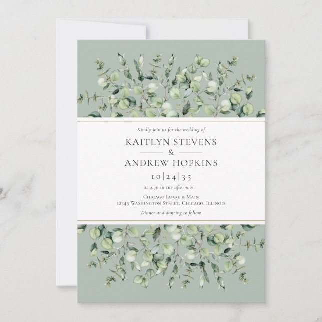 Convite Casamento Verde Sálvia Eucalipto (Frente)