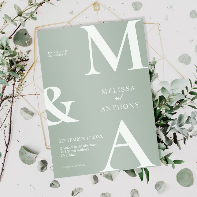 Convite Casamento Verde Salvia Minimalista Moderno (Modern Minimalist Sage Green Wedding)