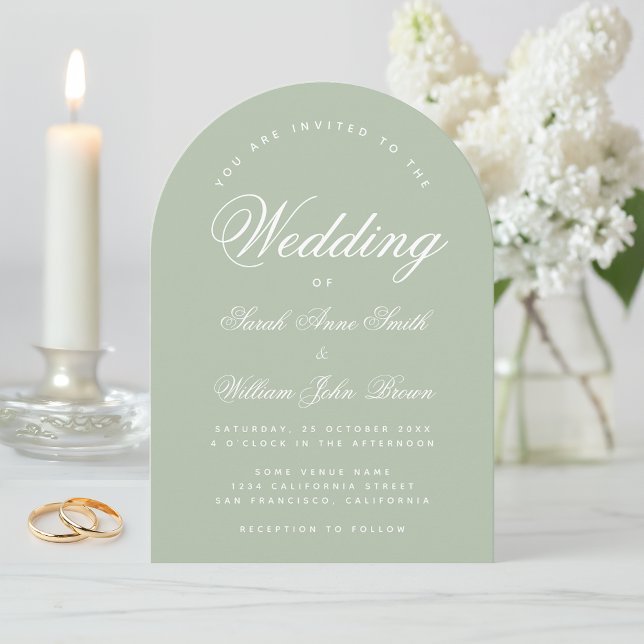 Convite Casamento Verde Salvia Simples Elegante Caligrafia (Criador carregado)