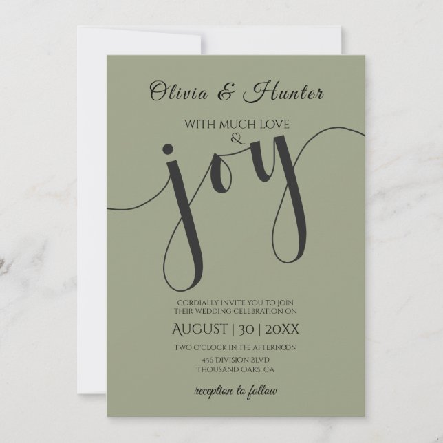 Convite Casamento, Verde Salvia, Tipografia, Script,  (Frente)