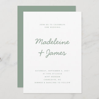 Convite Casamento Verde Simples de Sábio Moderno com Scrip