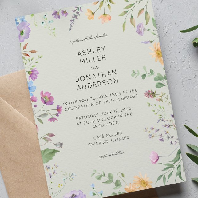 Convite Casamento Verde Simples, Eterno de Flor Selvagem (Criador carregado)