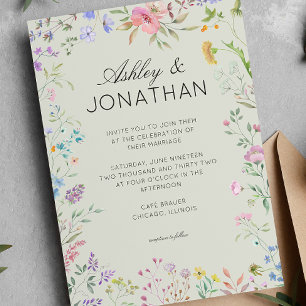 Convite Casamento Verde Simples, Eterno de Flor Selvagem