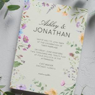 Convite Casamento Verde Simples, Eterno de Flor Selvagem