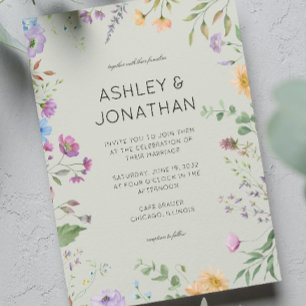 Convite Casamento Verde Simples, Eterno de Flor Selvagem