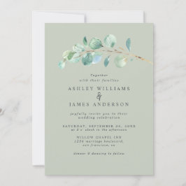 Convite Casamento Verde Simples Eucalyptus Foliage Pastel