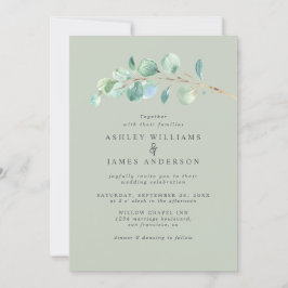 Convite Casamento Verde Simples Eucalyptus Foliage Pastel