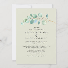 Convite Casamento Verde Simples Eucalyptus Foliage Pastel