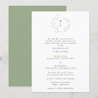 Casamento Verde Simples Traço Monograma Sage