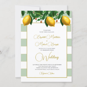 Convite Casamento Verde-Stripe Verde com Lemon Botânico