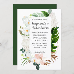 Convite Casamento Verde Tropical Blush White