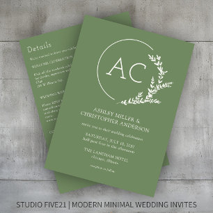 Convite Casamento Verde Tudo-em-Um com Quadro Foliar Moder