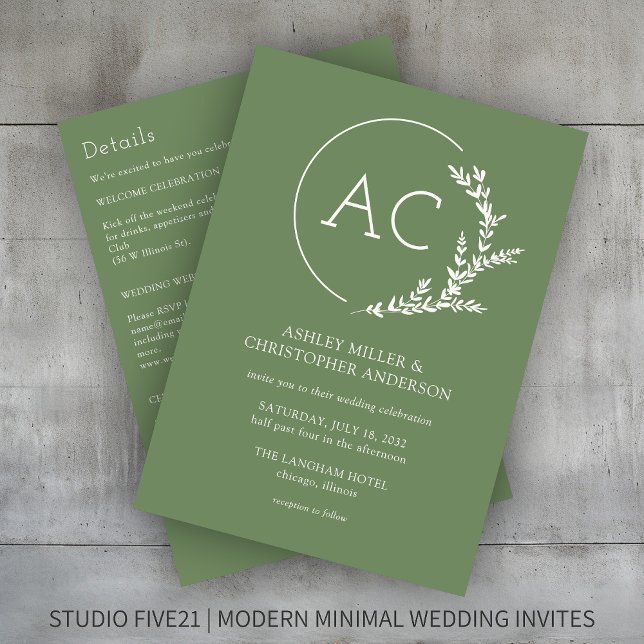 Convite Casamento Verde Tudo-em-Um com Quadro Foliar Moder (Criador carregado)
