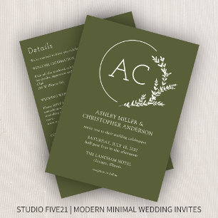 Convite Casamento Verde Tudo-em-Um com Quadro Foliar Moder