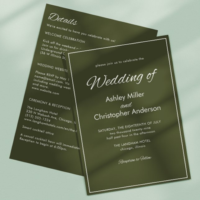 Convite Casamento Verde Tudo-em-Um do Exército de Manuscri (Criador carregado)