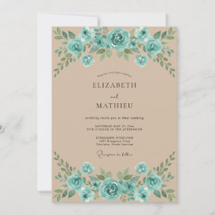 Convite Casamento Verde Turquesa com Champanhe
