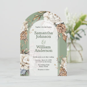 Convite Casamento Verde Verde Moderno Peony & Hydrangea