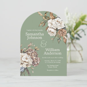 Convite Casamento Verde Verde Moderno Peony & Hydrangea