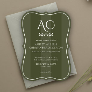 Convite Casamento verde-verde-verde-liso minimalista monog