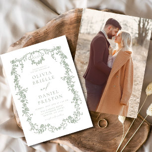 Convite Casamento Verde Vintage em Francês