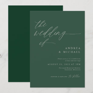 Convite Casamento Verdes Monocromático de Esmeralda Modern