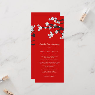 Convite Casamento Vermelho Asiático de Cereja Zen Sakura