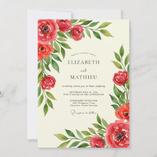 Convite Casamento Vermelho Atmosférico de Primavera