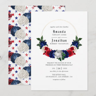 Convite Casamento Vermelho Branco e Azul no Dia 4 de Julho