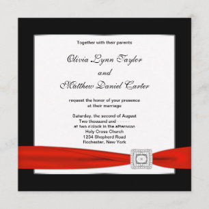 Convite Casamento Vermelho Branco Preto Vermelho Preto