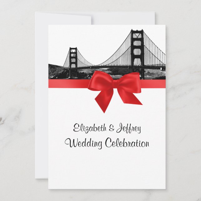 Convite Casamento Vermelho BW - San Fran Skyline (Frente)