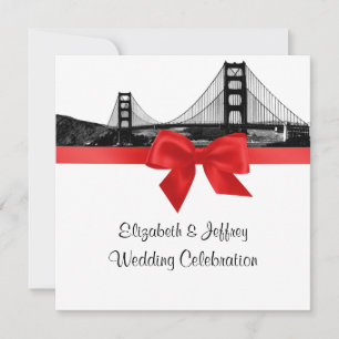 Convite Casamento Vermelho BW SQ SQ - Skyline San Fran