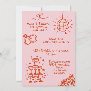 Convite Casamento Vermelho Cor-de-Rosa Quadrado