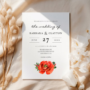 Convite Casamento vermelho da aguarela da papoila
