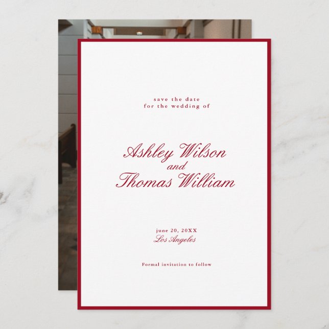 Convite Casamento Vermelho da Caligrafia Moderna Salva a D (Frente/Verso)