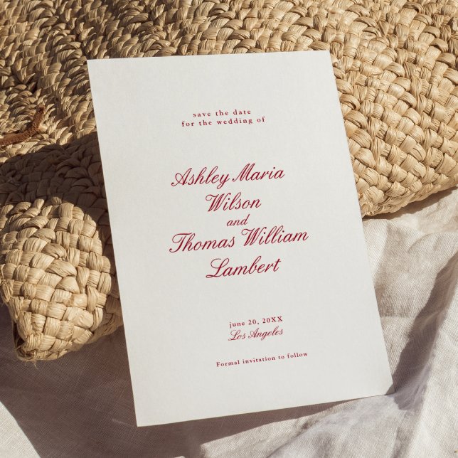 Convite Casamento Vermelho da Caligrafia Moderna Salva a D (Criador carregado)