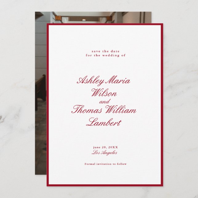 Convite Casamento Vermelho da Caligrafia Moderna Salva a D (Frente/Verso)