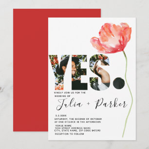 Convite Casamento vermelho da papoila elegante e moderna