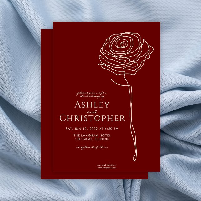 Convite Casamento Vermelho de Crimson Floral de Desenho Mo (Criador carregado)