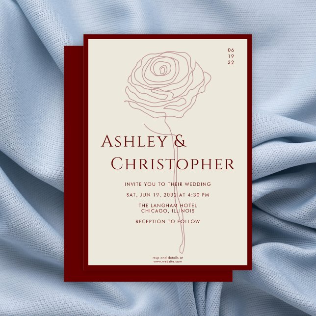 Convite Casamento Vermelho de Crimson Floral de Desenho Mo (Criador carregado)