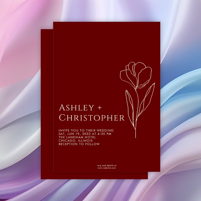 Convite Casamento Vermelho de Crimson Floral de Desenho Mo (Criador carregado)