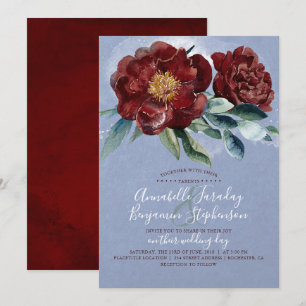 Convite Casamento Vermelho de Dusty Blue e Cranberry