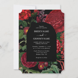 Convite Casamento Vermelho de Moody Florals Black Arch