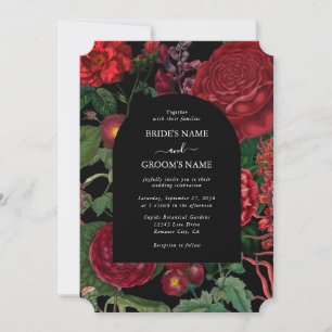 Convite Casamento Vermelho de Moody Florals Black Arch